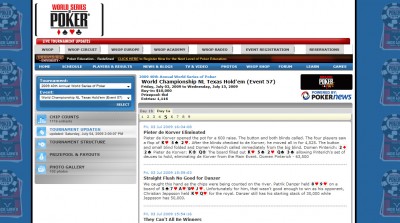 Der Straight Flush im Liveticket auf WSOP.com