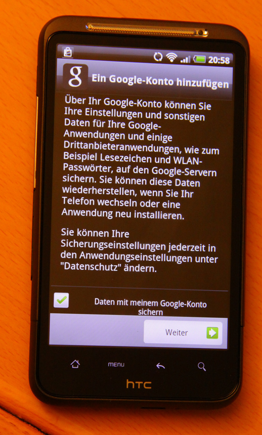 Google Abfrage unter Android