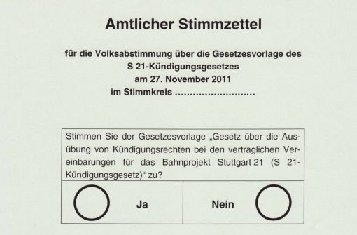 Stimmzettel Stuttgart 21 