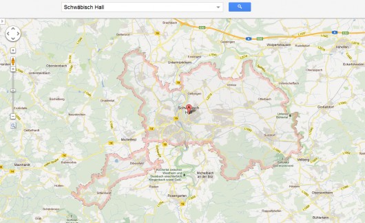 Grenzen der Stadt Schwäbisch Hall (© GoogleMaps)