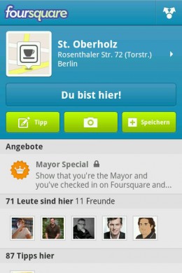71 Checkins auf Foursquare. In Deutschland immer noch eine Seltenheit.