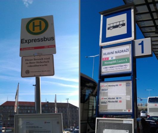 Links die Nürnberger Bushaltestelle, rechts das Prager Gegenstück dazu.
