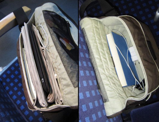 Links: meine Tasche am Morgen - rechts: meine Tasche am Abend.