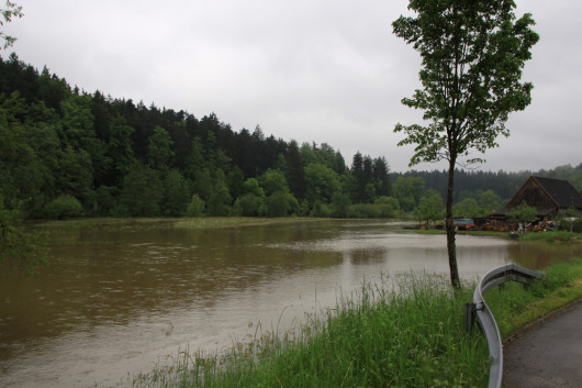Das Jagsttal bei Schweighausen. Normal ist das Flussbett der Jagst hier 2-3 Meter breit.