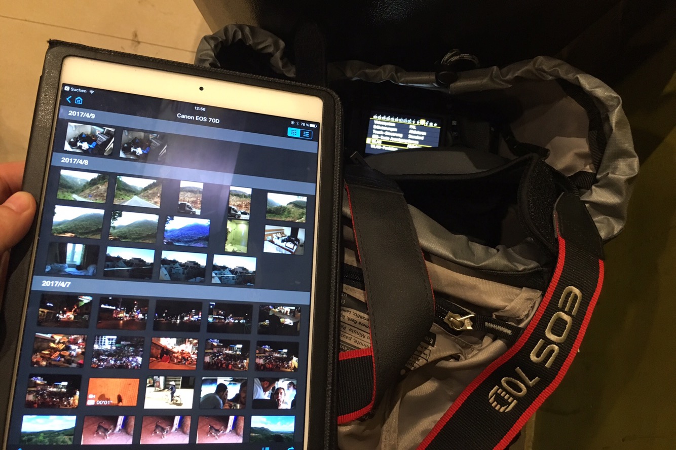 Mit der EOS-App auf meinem iPad ziehe ich die Fotos der Spiegelreflexkamera auf's iPad.